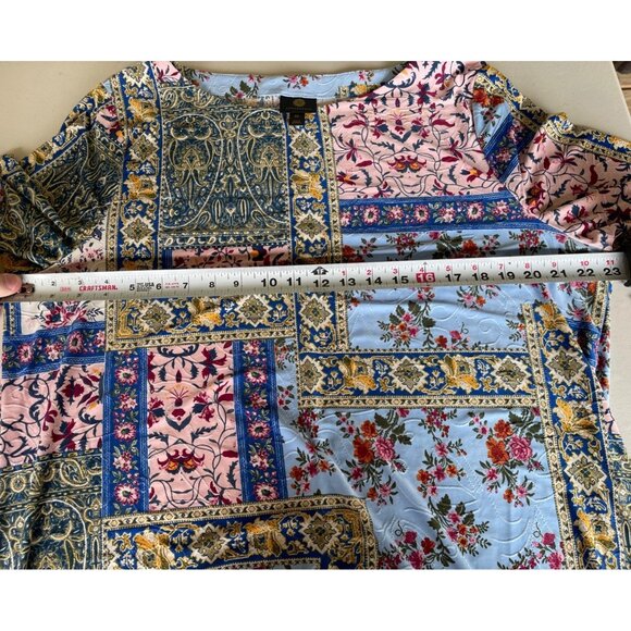 JM Collection Floral Patchwork Tunic Top With 3/4 Sleeves & Asymmetrical Hem XXL - Picture 3 of 7